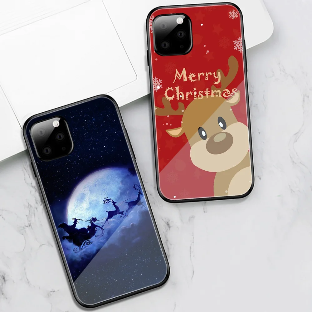 Чехлы для телефонов ciciber для iphone 11 Pro XS Max X, чехлы для iphone XR 7 8 6 6s Plus, чехол из закаленного стекла с изображением рождественского оленя