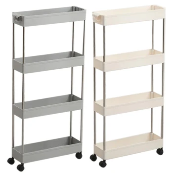 

4 Layer space Kitchen Storage Rack Slim Slide Tower Movable Assemble Plastic Bathroom Shelf Space Saving Organizer