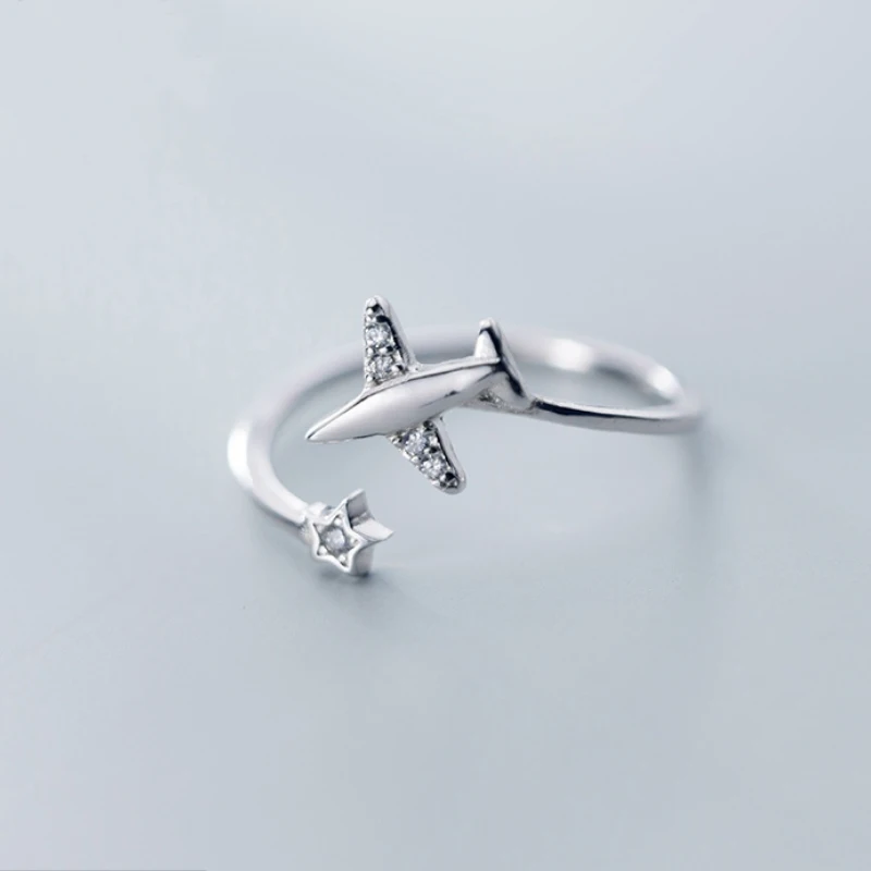 

100% 925 Sterling Silver Rings For Women Simple Fashion Pentagram And Plane With Crystal Opening Adjustable Jewelry