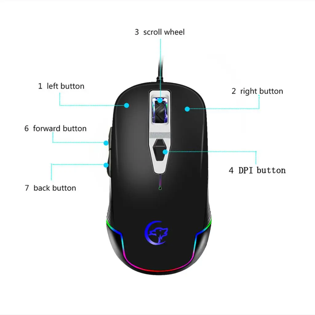 USB Wired RGB Gaming Mouse 7 Buttons 7200 DPI Adjustable Optical Gaming Mouse Ergonomic Mouse For PC Laptop Computer Desktop