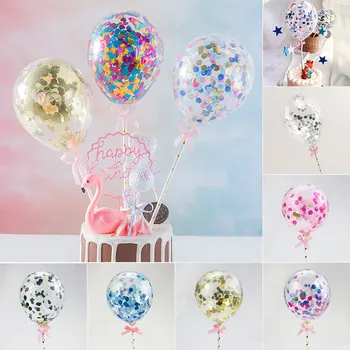 

1 Set 5inch Confetti Balloon Cake Topper Decoration with Paper Straw Bow Baby Shower Favors Wedding Birthday Party Supplies Hot