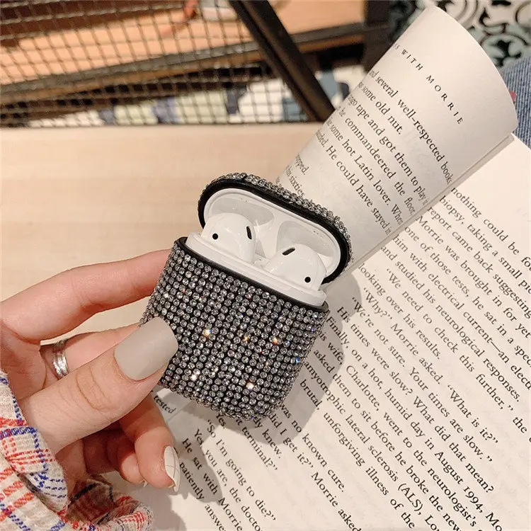 Модные стразы с блестками Bluetooth беспроводные наушники чехол для AirPods 2 защитный чехол для Apple Airpods зарядная коробка - Цвет: Silver