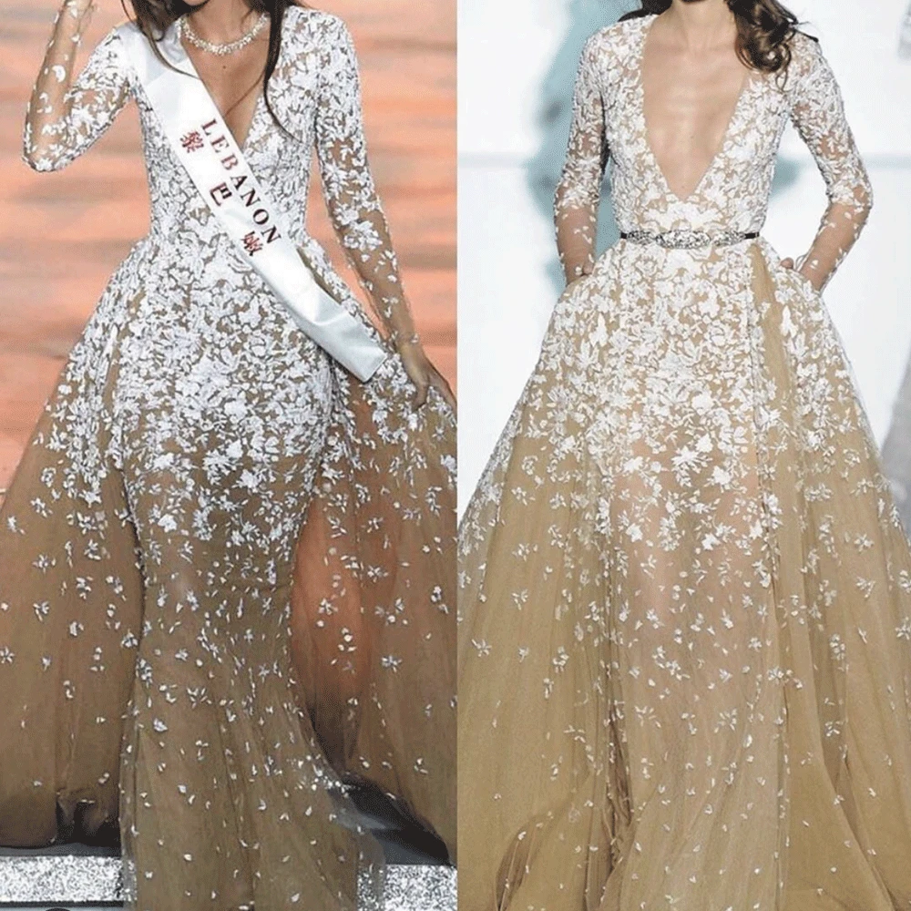 SuperKimJo Vestidos De Festa Longo Съемная юбка вечерние платья цвета шампана Кружева Аппликация Элегантные пышные платья для женщин