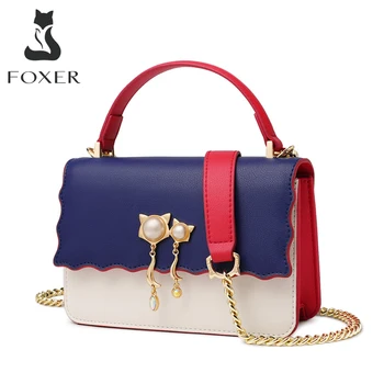 

FOXER England Style Lady Shoulder Bag Cowhide Leather Totes Gentlewoman Elegant Messenger Bag Large Capacity Female Flap Pocket
