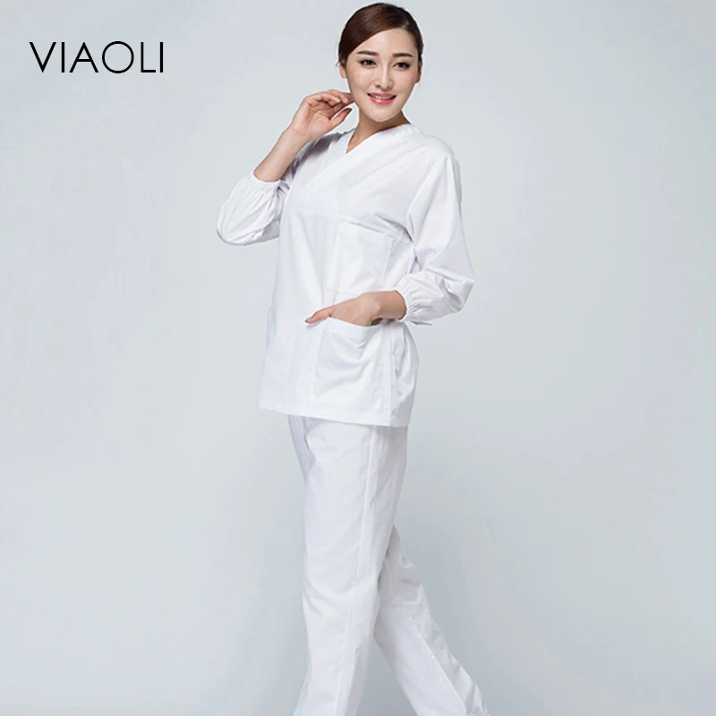 Viaoli White Medical Scrub Sets Hospital Uniforms Doctors Scrub Suits Surgical Clothes Uniform Medical Fashion Lab Coat sets