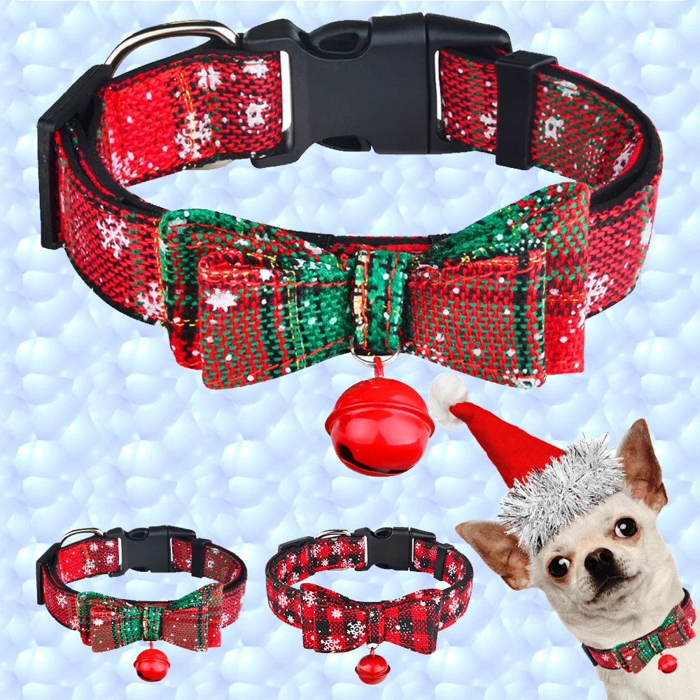 

Christmas Dog Collar & Bells Fabric Female Male Puppy Pet Bow Tie Adjustable XS-L Nylon pet accessories dogs pechera para perro