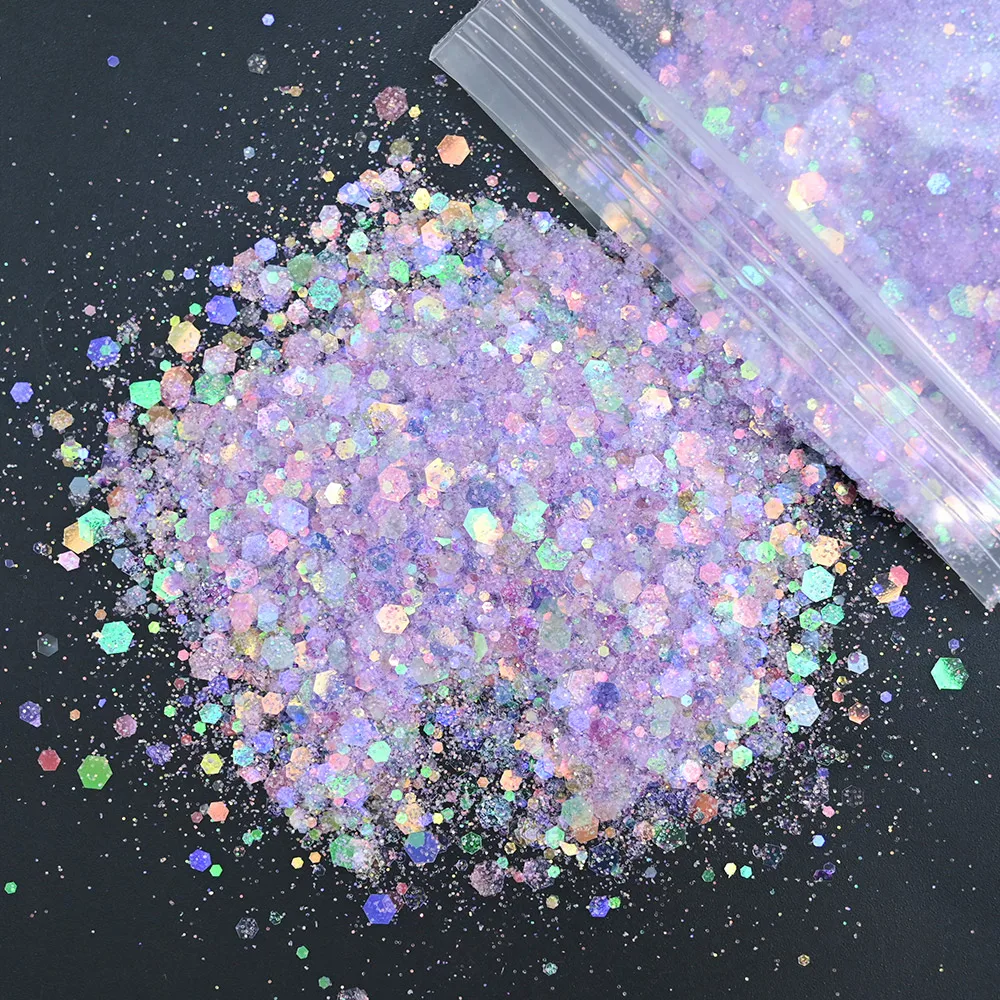 50G Aurora Mermaid Nail Art Glitter Paillettes 3D Mix Hexagon Chameleon Flakes Ultra-Sottile Sparkly Slice Manicure Lustrino Decorazione