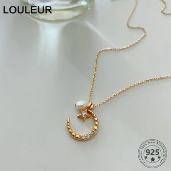 

Louleur Four Ways to Wear 925 sterling Silver Moon Star Necklace Elegant Gold Pearl Necklace For Women Luxury Fine Jewelry New