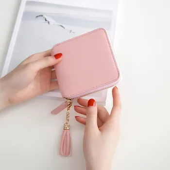 

Women’ s Outdoor Fashion Trend Solid Color Fringed Leather Card Wallet Short Coin Purse solid color Wallet cartera mujer