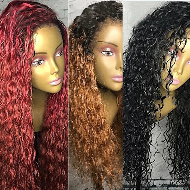 

Eversilky Brazilian Remy Hair Jerry Curly Ombre Red & Blonde 13x4 Lace Front Human Hair Wigs Three Colors Dark Roots Pre Plucke