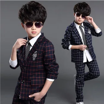 

Spring and autumn loaded British new 5-10 year old boy baby suit in the large children plaid coat + trousers children suit suit