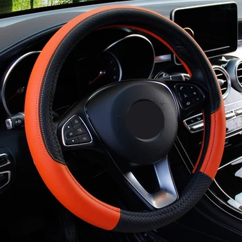 

38cm Leather Car Sports Steering Wheel Cover Universal Anti-Slip Breathable High Quality Microfiber Leather Material