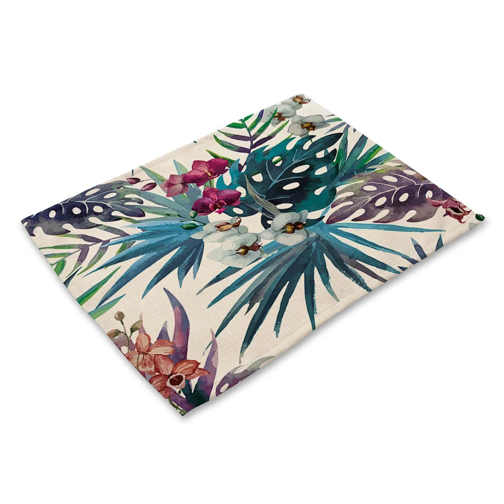 Colorful Flower Placemat for Kitchen Decor Heat-resistant Anti-slip Table Mat Bowl Coaster Dining Tableware Pad for Dining Table - Color: Red