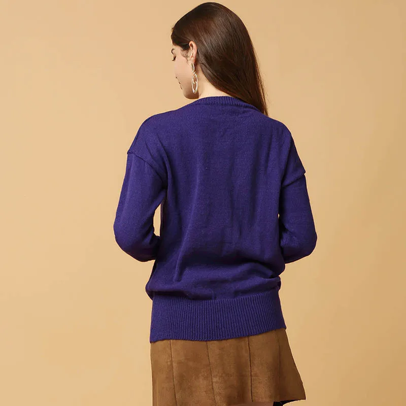 Fashion Plus Size Christmas Sweater Dark Blue Round Neck Long Sleeves Women's Oversized Sweaters Knit Sweater Winter Clothes