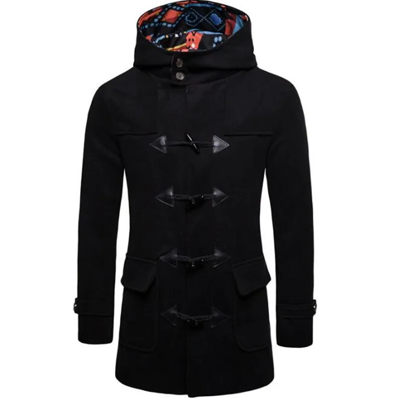 TANG Этнический стиль мужской Бык Рог пряжка цвет высокий воротник длинное пальто модная мужская ветровка пальто - Цвет: black