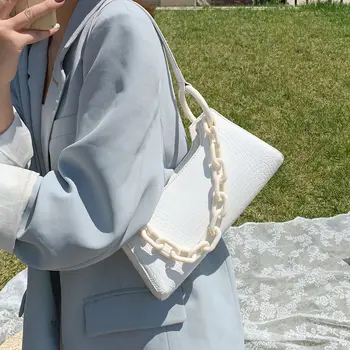 

2020 Summer Solid Color Shoulder Bag PU Leather Small Armpit Bags for Women Thick Candy Color Chain Women Shoulder Handbags