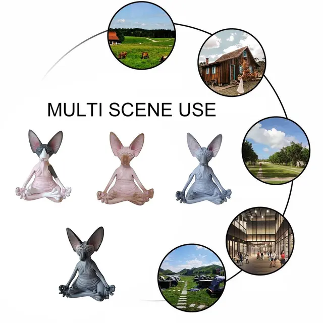 Szeszélyes Buddha Macska Szfinx Nyugodt Meditációs Művészeti Szobor Gyűjthető Figurák Otthoni Iroda Kültéri Kerti Szobrai - Image 3