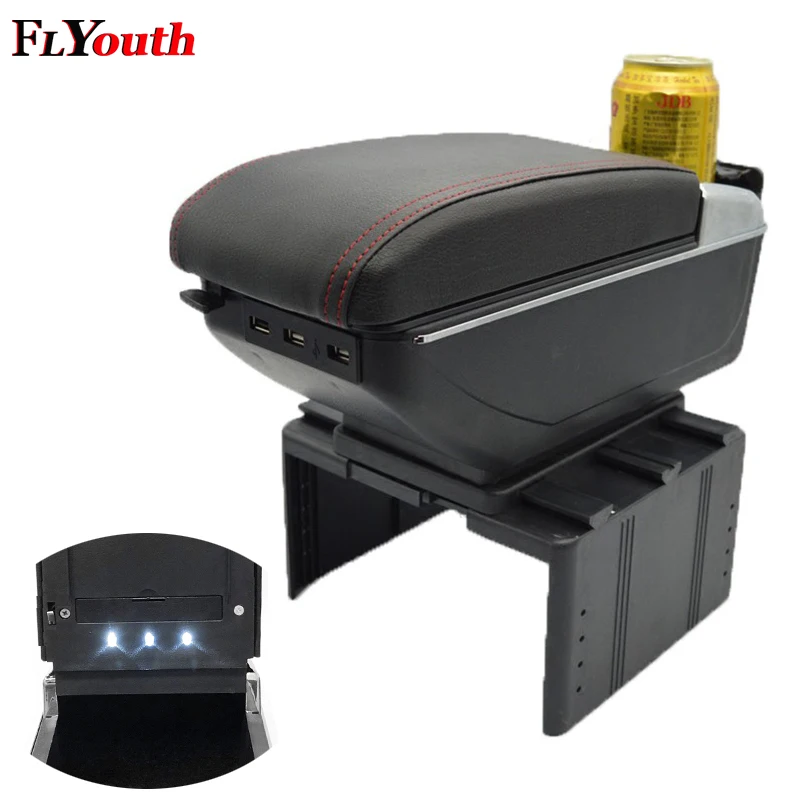 Armrest Box For Nissan Kicks 2017 2018 USB Charging LED Light Car Arm Rest Rotatable Centre Console Storage Box
