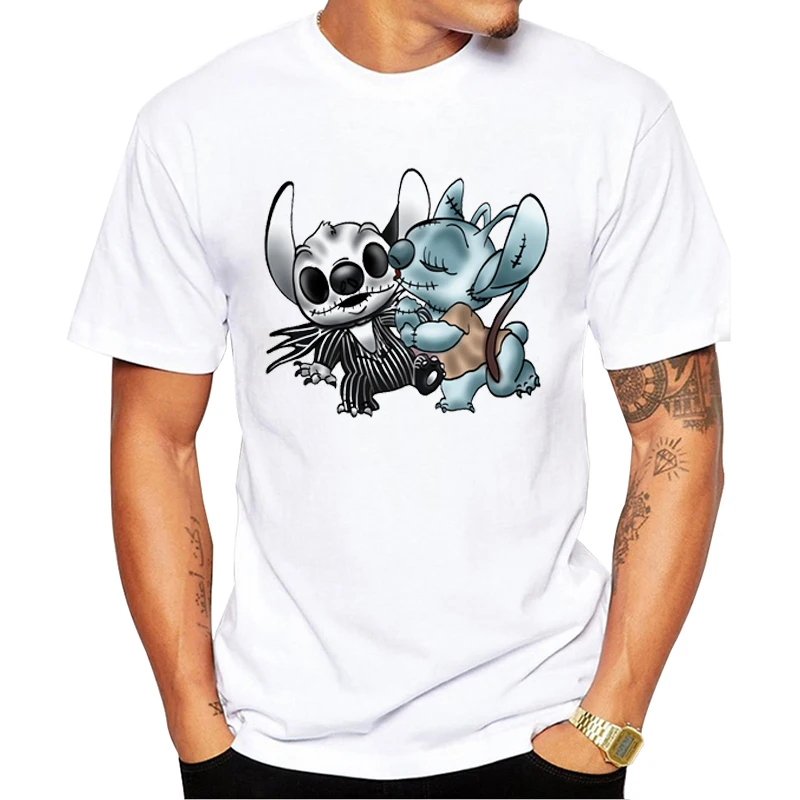

Nightmare Before Xmas Design Men T-Shirt Fashion Stitch & Angel Printed Tshirts Short Sleeve Summer Casual Tees Tops