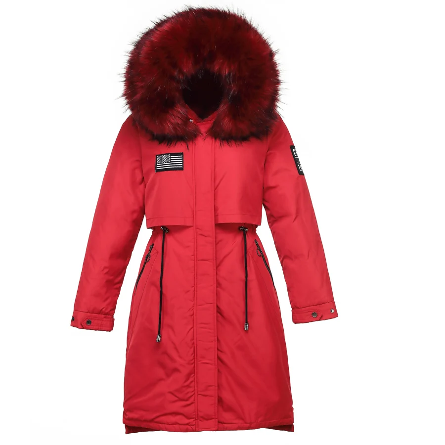 Coat women winter fur collar hooded cotton-padded warm thciken long jacket winter female outwear parka zipper coats
