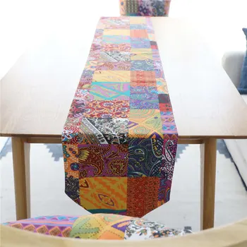 

American Retro Stitching Printed Table Runner Double Cotton Linen Bohemian Style Table Runner Cloth Bed Towel Home Textile Decor