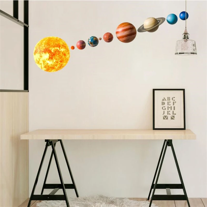 Space planet wall stickers for children's room, kindergarten baby room wall decoration, bedroom door stickers