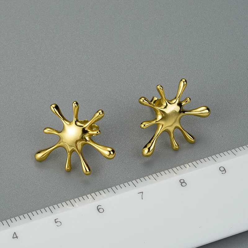 Lotus весело момент Настоящее серебро 925 проба Натуральный ручной работы дизайнер ювелирные украшения брызг металла серьги гвоздики для женщин