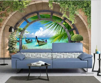 

CJSIR Custom Living Room Wall 3d Wallpaper Mural Arch Boat Seascape Background Wall Wallpapers for Living Room Papel Tapiz