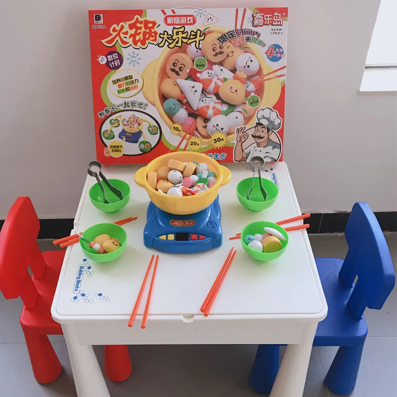 Children Play House Kitchen Hot Pot Fight Parent And Child Interactive Chopsticks Clip Music Set Model Grill Toy