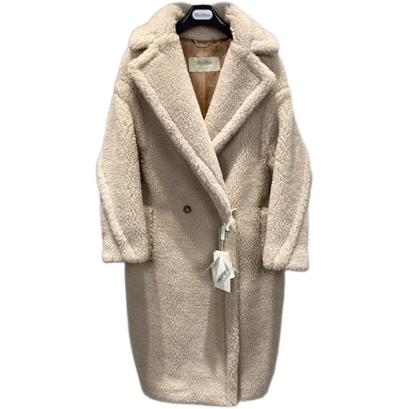 

new color vanilla 90% wool +10 silk tobacco Winter Women Teddy Coat Female Thick Warm Cashmere Jacket Casual Girls Streetwear