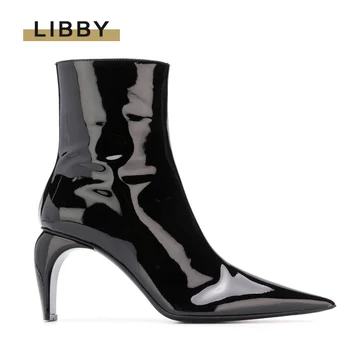 

2020 Women Winter Shoes High Heels Ankle Boots Designer Stiletto Pumps White Short Ankle Boots for Woman Patent Leather Boots