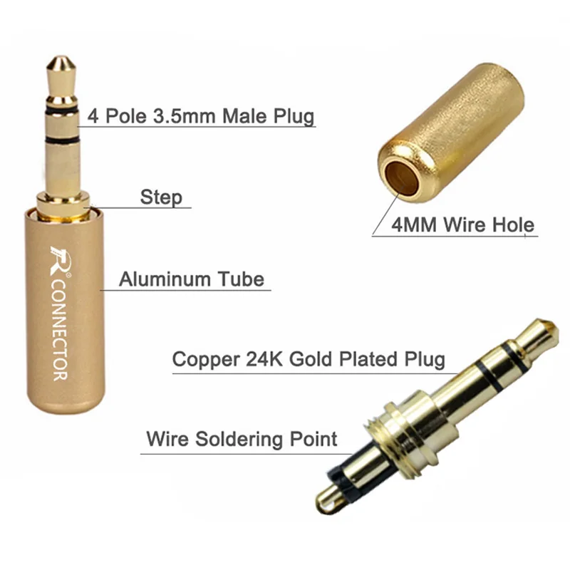 100pcs Mini Jack 3 5mm 3 Pole Male Plug Gold Plated Plug Aluminum Tube 3Pin 1 8 Stereo Plug Audio Connector DIY Headphone Jack