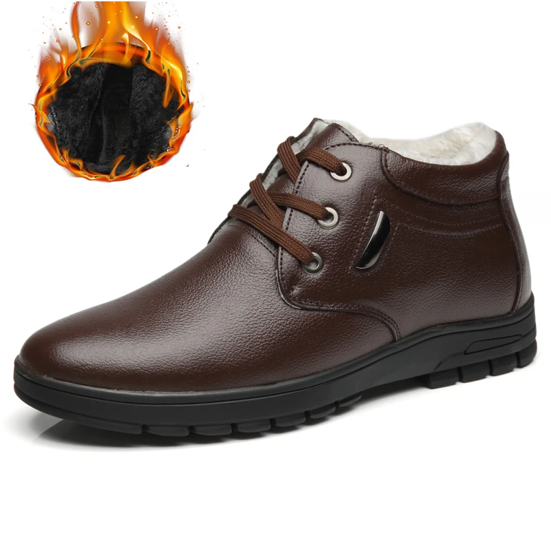 Мужские зимние ботинки из микрофибры ручной работы; теплые зимние мужские ботинки; мужские Ботильоны; деловая модельная обувь - Цвет: Коричневый