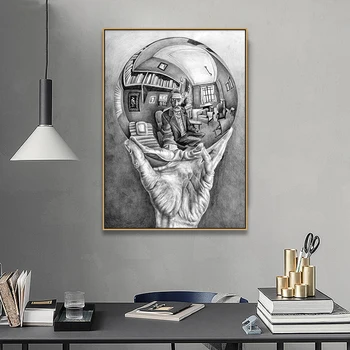 

Prints Posters Canvas Art Wall Pictures Home Decoration Hand with Reflecting Sphere by M. C. Escher Master of Illusion Painting
