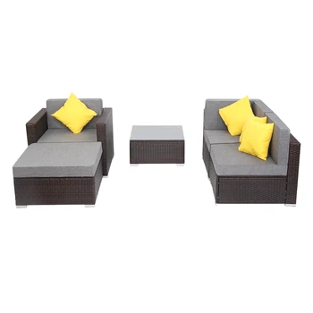 

5 Pieces Patio PE Wicker Rattan Sofa Set Decorate your Garden and Outdoor