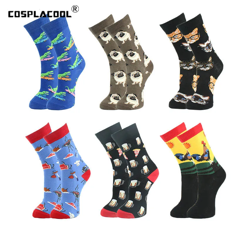 

Носки COSPLACOOL Мужские осенне-зимние, оригинальные повседневные уличные носки с забавным рисунком еды с животными, для улицы