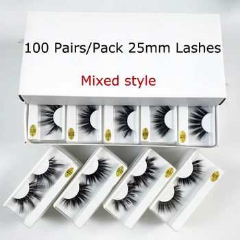 

25mm Lashes Wholesale 20/30/50/100 Pairs 25 mm False Eyelash Thick Strip Mink Lashes Makeup Dramatic Long Mink Eyelashes In Bulk