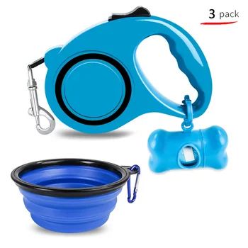 

5M Retractable Dog Leash Automatic Flexible Dog Puppy Cat Traction Rope Belt Dog Leash Pet bowl pick-up garbage bag set of3