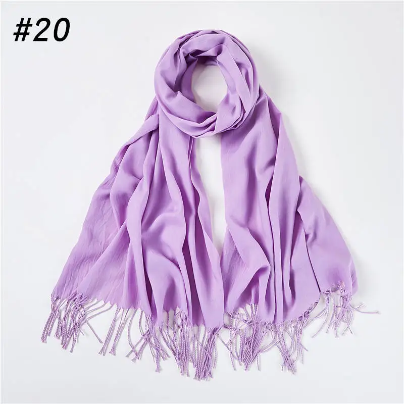 Новинка, зимний Одноцветный простой длинный кашемировый хиджаб, шарф для женщин и мужчин, большое одеяло, теплые пашмины шали и обертывания - Цвет: Light Purple