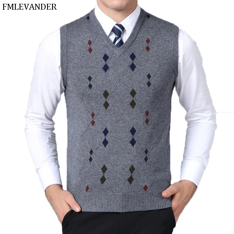 

Gift For Dad Winter Autumn Spring Cashmere Wool Pullover V-Neck Business Sweaters Sleeveless Sweater Vest Men