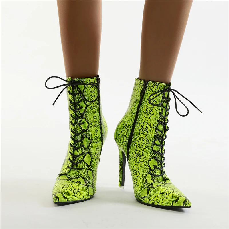 Женские зимние теплые ботинки; ботинки для стриптиза на высоком каблуке 10 см; зеленые ботильоны из крокодиловой змеиной кожи; Роскошная Pleaser обувь