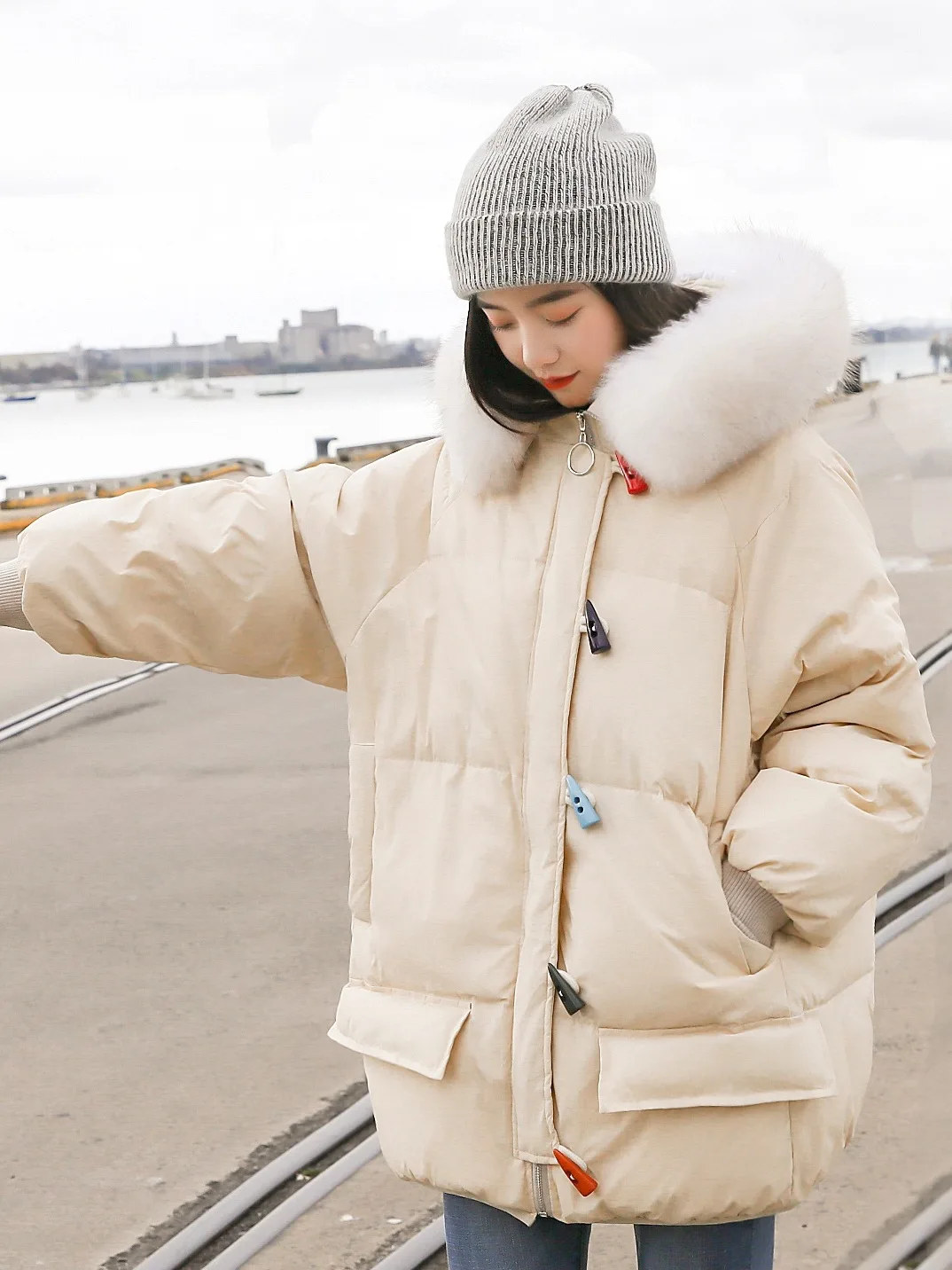 

Large Cargo Has 2018 Autumn And Winter New Style Korean-style WOMEN'S Wear Toggle Cotton Coat Short down Coat