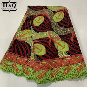 

H&Q latest ankara fabric african real wax print 100% cotton embroidered batik lace 6 yards/pcs nigerian guipure laces for sewing