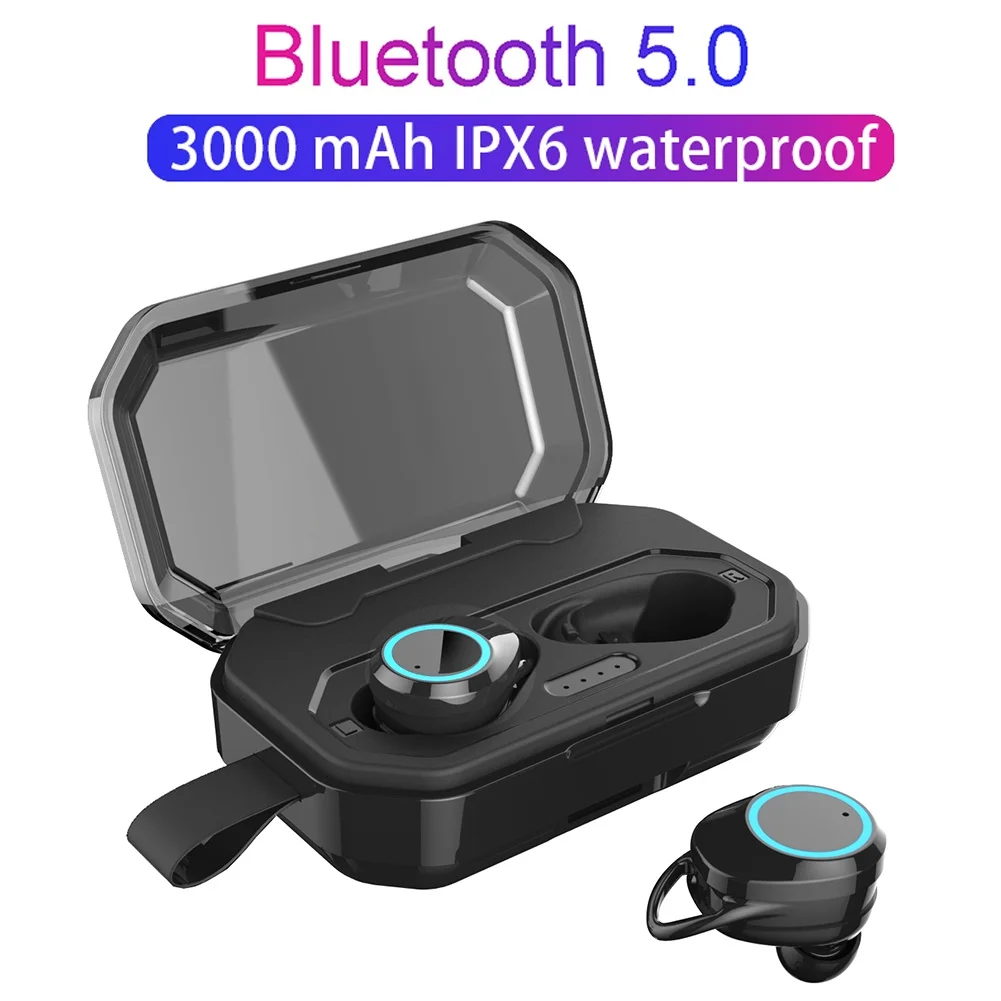 Беспроводные Bluetooth V5.0 водонепроницаемые спортивные наушники с сенсорным управлением, беспроводные наушники-вкладыши, басовые музыкальные наушники, наушники с зарядным устройством