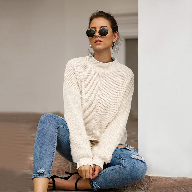 beige Fitshinling, женские зимние свитера с длинными рукавами,, водолазка, пуловер, трикотаж, тонкий джемпер, модный пэчворк, Pull Femme - Цвет: beige