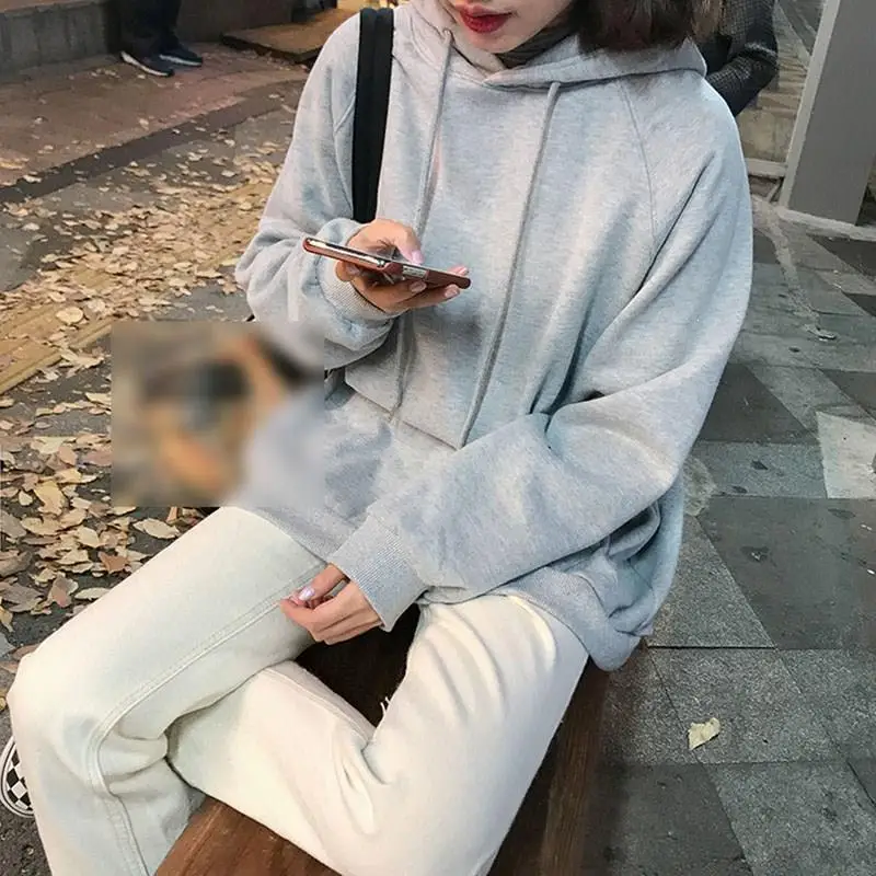 9 цветов зима осень карман Твердые свободные толстовки с капюшоном Harajuku Корея женские с длинным рукавом толстые пуловеры кофты