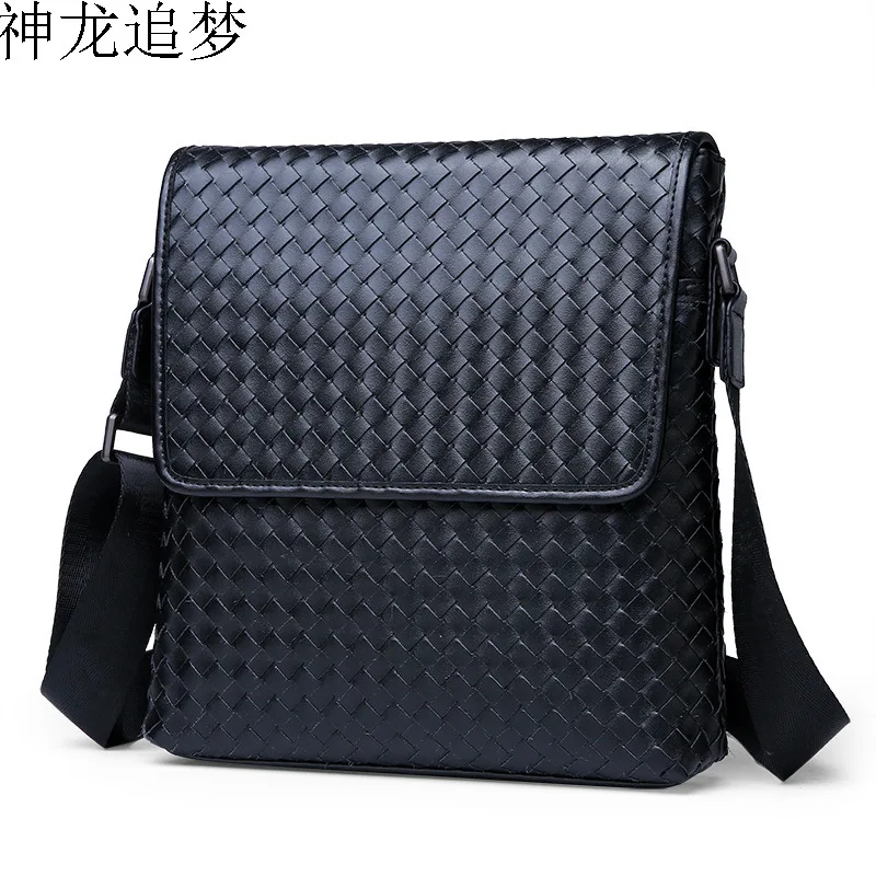 

Fashion male handbag genuine Leather Shoulder Bag Casual Business Woven Mens Messenger Bag Vintage Men Crossbody Bag Male bolsas