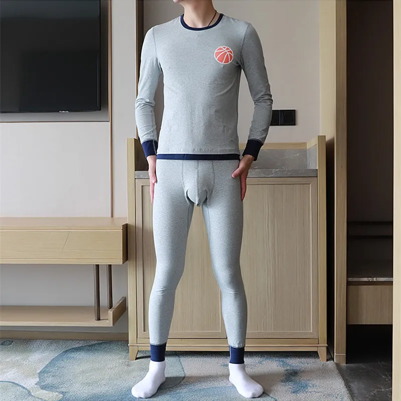 Мужское термобелье, индивидуальный костюм, Корейская версия, тонкие подштанники с круглым вырезом - Цвет: Серый