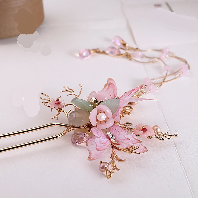 1 шт. классический в стиле ханьфу с бабочкой и кисточками Kanzashi, аксессуары для волос ручной работы для косплея, украшения для женщин и девочек