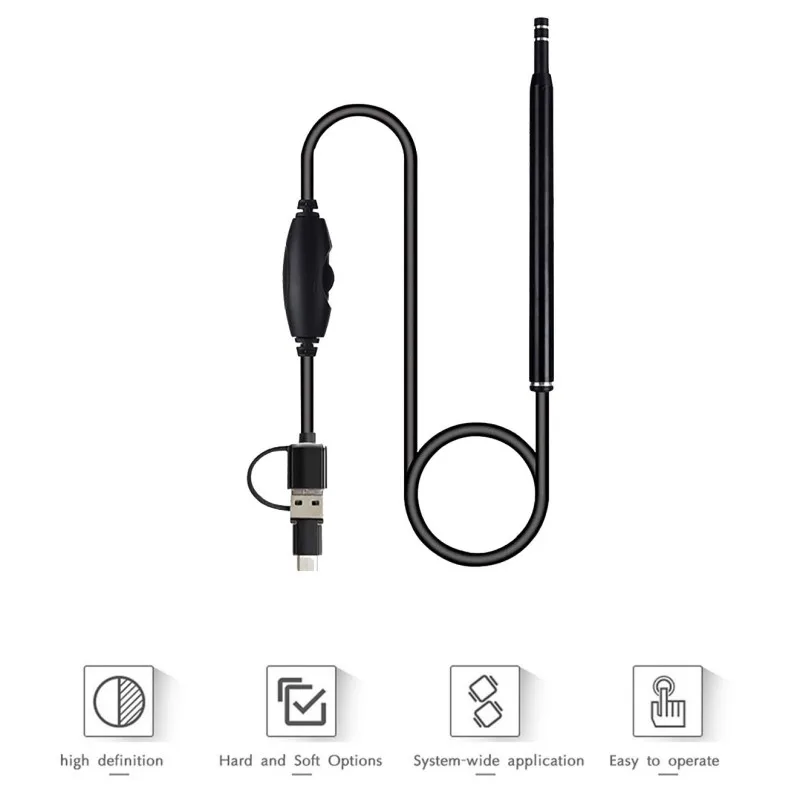 Черный Высокое разрешение бытовой трехв-1 разъем MICROUSB, тип-c и USB ушной нос-рот эндоскоп Визуальный Инструмент для чистки ушей - Цвет: Черный